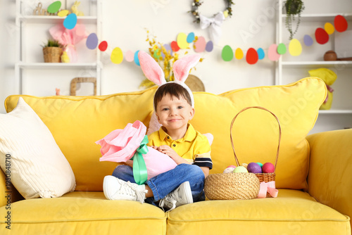 Cute little boy in bunny ea...