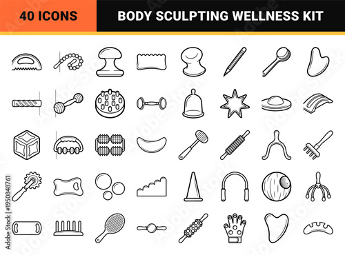 Professional Wood Therapy Massage Tools Minimalist Line Art Set for Wellness Spa and Maderotherapy Body Sculpting Health Manuals