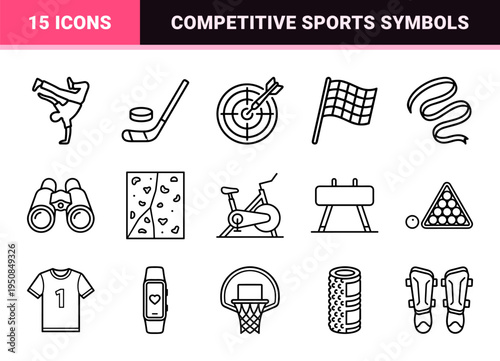 Monoline Sports and Athletic Activity Symbols featuring Minimalist Outline Visual DNA for Professional Tournament Branding and Fitness Apps