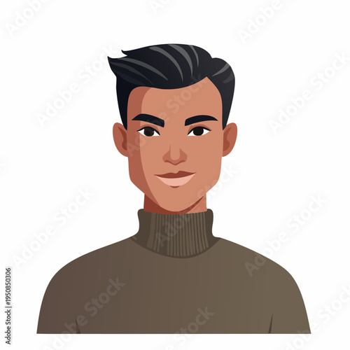 A stylized illustration of a young man's head and shoulders