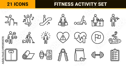 Wellness and Athletic Performance Monoline Symbols for Digital Health Apps and Fitness Tracking Interfaces Featuring Minimalist Geometric Outlines