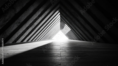 Light Streaming Through an Artistic Architectural Space with Angular Lines and Shadows