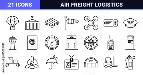 Logistics and Air Freight Delivery Line Art for Supply Chain Management Featuring Technical Monoline Design Aesthetic
