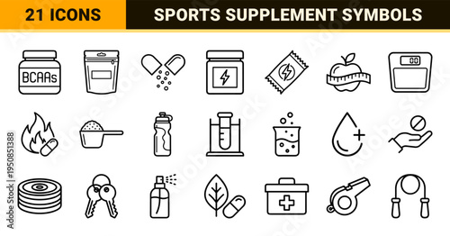 Fitness Supplement and Sports Nutrition Technical Monoline Outlines for Bodybuilding Wellness and Gym Pharmacology Commercial Assets