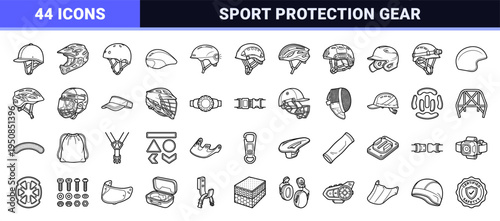 Technical Monoline Protective Headgear Symbols for Sport Safety and Industrial Compliance Equipment Design