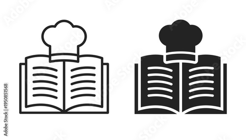 Recipe book glyph and line icon. Cooking recipe book icon set. Chef hat icon