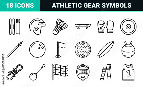 Professional Sports Equipment Monoline Outlines for Recreation Interface Design and Commercial Athletic Branding Projects