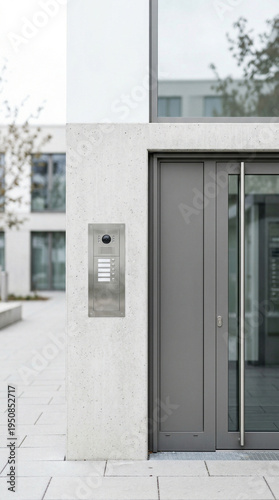 Modern building entrance with sleek, minimalist design