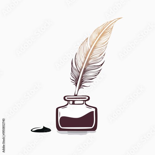 Elegant quill pen and inkwell for classic writing.