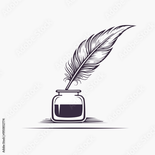 Vintage quill pen and inkwell illustration