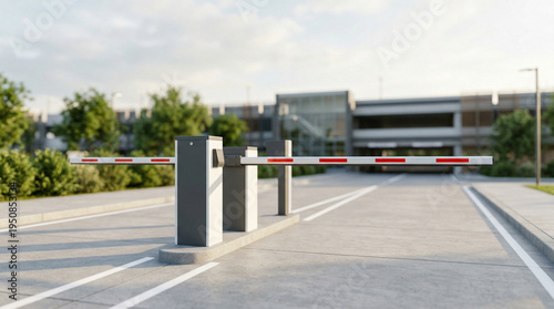 Security gate stands at parking entrance