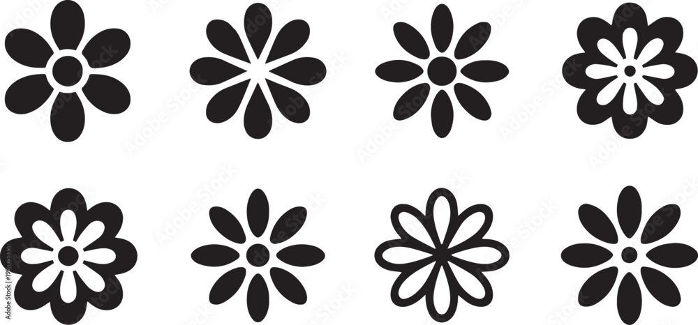 Fototapeta premium Flower icon set. Retro vintage floral pattern symbols. Vector illustration