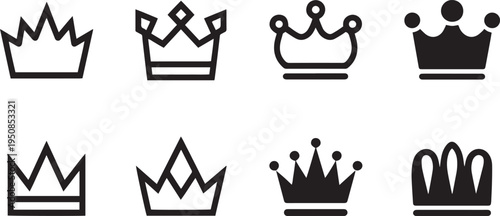 Crown icon set. VIP premium luxury award symbol. Royal king & queen crown vector illustration