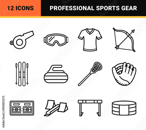 Professional Athletic Equipment Monoline Outlines for Sports Media Graphic Design Featuring Sophisticated Minimalist Vector Symbols