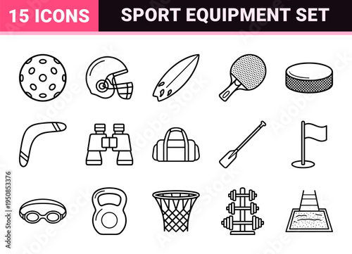 Diverse Niche Athletics and Competitive Sports Equipment Minimalist Monoline Linear Symbols for UI Design and Digital Interfaces