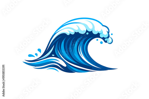 A large blue wave crashes ashore with white foam Firefly illustration