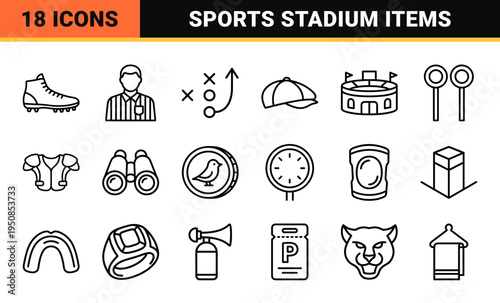 American Football Analytics Technical Monoline Symbols for Stadium Management and Sports Broadcast Graphics with Minimalist Line Weight