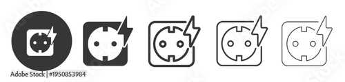 Electric Socket and Lightning thin line and solid icon. Multi series icon. Web minimal icon