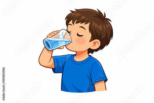 A young boy drinking water from a glass in a refreshing moment.