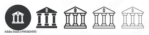 Bank Building thin line and solid icon. Multi series icon. Web minimal icon