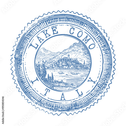 Vintage Postcard with Antique Postage Stamp of Lake Como in Italy
