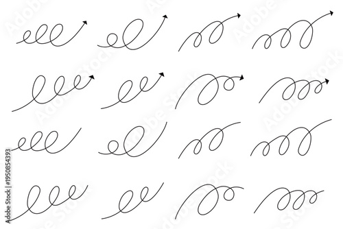 2回螺旋を描く細い矢印とラインのセット