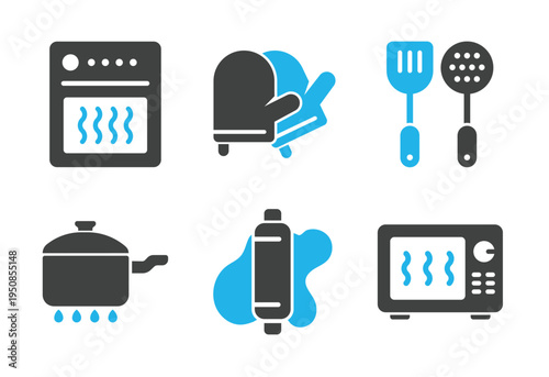 Cooking and Baking Equipment icon set. Solid glyph series icons