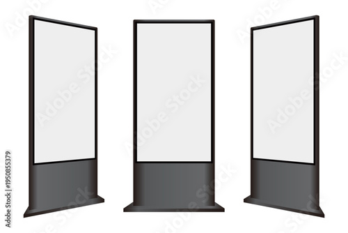 シンプルな自立式のデジタルサイネージ3点セット｜正面、右前、左前の配置