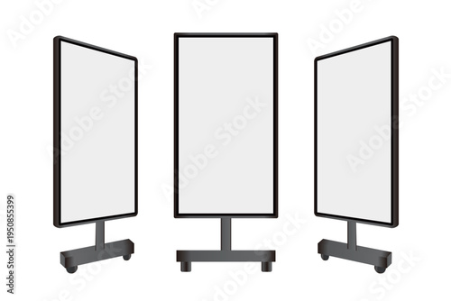 可動性のあるデジタルサイネージ｜正面、右前、左前の3点セット