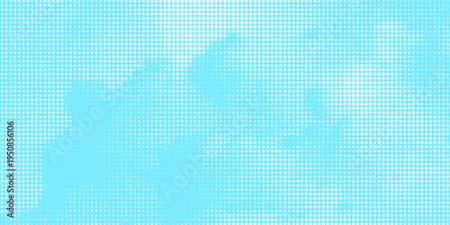 Dotted comic cloud background. White halftone clouds in blue sky. Pop art heaven wallpaper for banner, brochure, collage, poster, leaflet. Pixelated smoke, smog or fog texture. Vector illustration