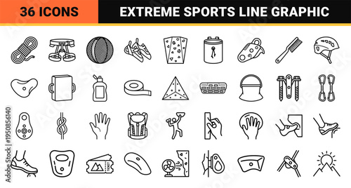 Indoor Climbing and Bouldering Equipment Symbols in Technical Monoline Aesthetic for Gym Signage and Outdoor Sports Branding Design