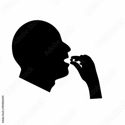 Vector of an old man's head holding a medicine pill to take on a white background