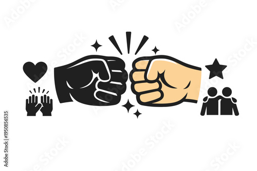 Bold Fist Bump Icon with Friendship Gesture Symbols, Teamwork and Partnership Illustration, Agreement and Respect Greeting, Flat Vector Design for Unity, Collaboration, Success, and Support