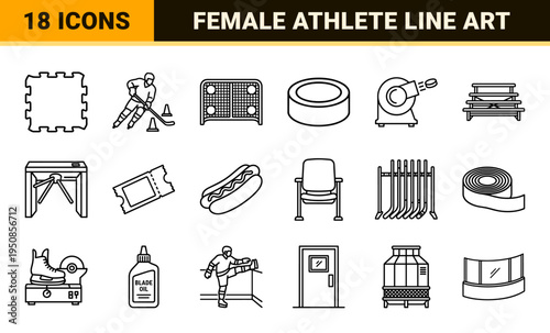 Women Ice Hockey Player Outline Icons for Sports Graphic Design Professional Monoline Athletics Symbolism Set