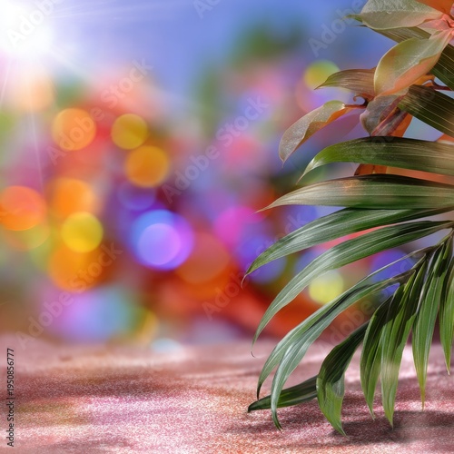 Vibrant Tropical Leaves with Bokeh Background in Nature Scenery for Wellness and Calmness