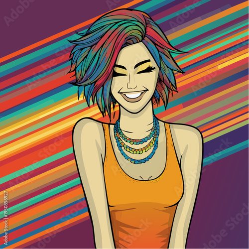 a radiant multicolored portrait glowing with joyful modern energy, capturing expressive individuality and the vibrant luxury of contemporary illustration