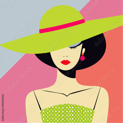 a retro‑chic silhouette in bold citrus tones, capturing playful couture attitude and the polished confidence of modern fashion illustration