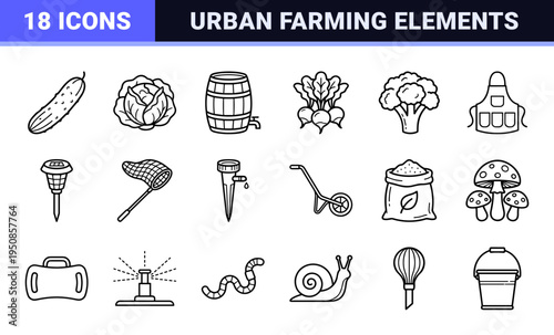 Organic Gardening and Horticulture Minimalist Monoline Symbols for Urban Farming Landscapes and Sustainable Agriculture Web Interfaces