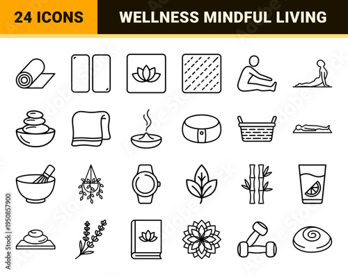 Yoga Practice and Holistic Wellness Minimalist Monoline Symbols for Mindful Living and Fitness Studio Branding