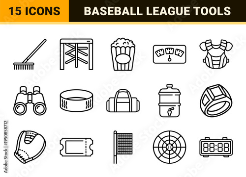 Baseball Diamond Sports Monoline Outline Symbol Set for Professional Athletic Branding and League Tournament Scheduling Graphics