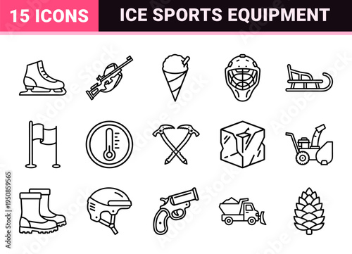 Winter Sports and Ice Athletics Monoline Symbol Collection featuring Minimalist Geometric Outlines for Professional Recreational Design