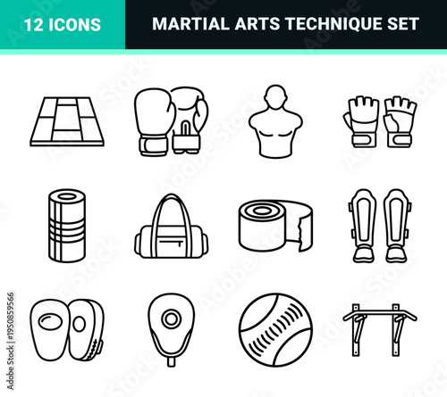 Martial Arts Grappling and Jiu-Jitsu Technique Symbols for Training Manuals and Combat Sports Apps in Technical Monoline Aesthetic