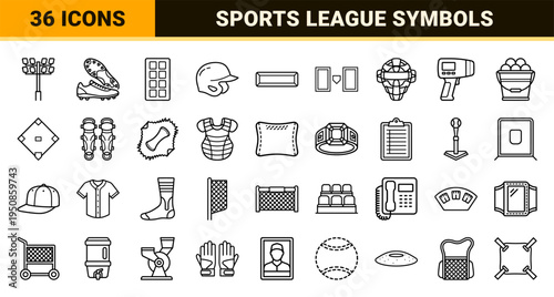 Professional Baseball Athletics Equipment Neo-Line Symbols for Sports Analytics and Coaching Playbooks featuring Minimalist Monoline Aesthetics