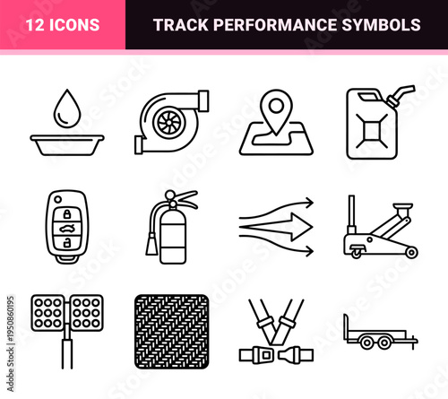 Motorsport Championship Monoline Symbols for Race Tracking and Automotive Performance Apps in Sophisticated Minimalist Outline Style