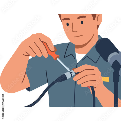 A man is soldering with a soldering iron and tool in hands.
