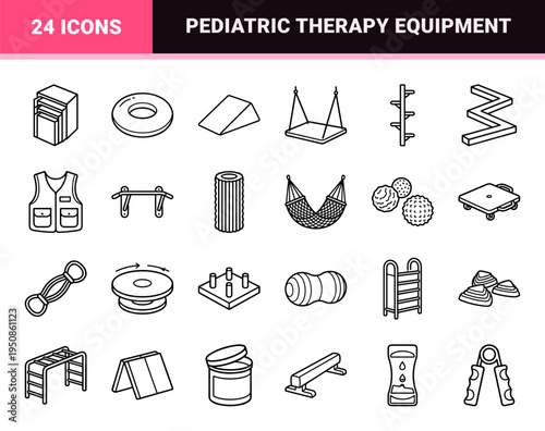 Indoor Soft Play and Sensory Gym Equipment Outline Symbols for Pediatric Therapy and Child Development Centers Monoline Aesthetic