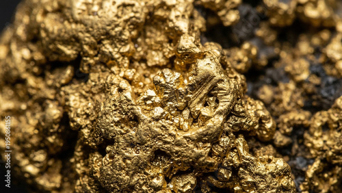 Fotografija Extreme macro close-up of raw gold nugget texture, shiny yellow precious metal surface detail and wealth concept background
