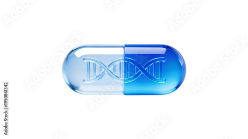 Medical Capsule Containing Genetic DNA Helix on Isolated White Background