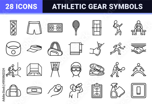 Professional Racket Sports Monoline Symbols for Tennis and Squash. Minimalist Technical Line Art for Athletic Coaching and Tournament Apps.