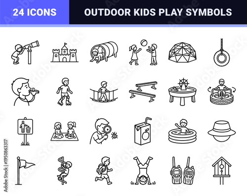 Outdoor Playground Activities and Childhood Recreation Linear Outline Symbols for Educational and Urban Planning Projects